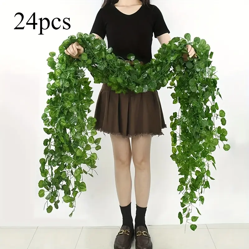 24pcs Lush Ivy Leaves Wall Hanging, Realistic Decorative Artificial Greenery, Lifelike Fake Plant for Home, Garden, Wedding, Party & Event Decor, Fake Plant Decoration, Easy to Install, Fake Hanging Plants