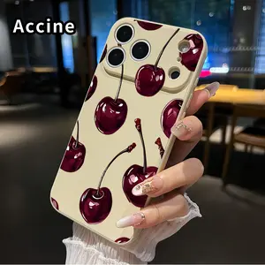 Straight Edge Phone Case for iPhone 17 15 16 14 Pro Max 13 12 11 XR XS Plus Air E  Cherry Elegance Pattern Anti-Scratch Shockproof TPU Bumper Drop-proof Cover Cellphone Protective