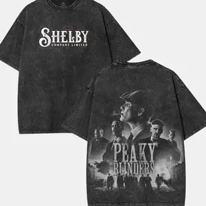 Peaky Blinders - Y2K Movie Oversized Acid Washed 2 Sided Printed Graphic Tee Vintage, Unisex Casual Soft Cotton, Heavyweight T-Shirt Streetwear Apparel, Crewneck Shortsleeve Top Menswear, Tshirt for Movie's fan L23