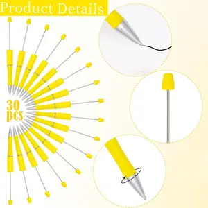30 Packs Yellow Black Ink Beadable Pen, Retractable Ballpoint Bead Pen for DIY Making School Party Office Supplies