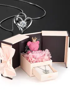1 Piece Heart Necklace with 1 Piece Little Bear Flower Gift Box, Gifts for Women Mom Wife Sister Grandma Girlfriend Her, Mothers Day Gifts from Daughter Son,Gift for Valentines Day Birthday Christmas