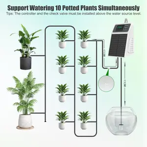 Solar Powered Automatic Drip Irrigation Kit, Programmable Auto Plant Watering System with Timer, 10m Tube Support 10 Potted Plants, IPX5 Waterproof for Garden Balcony Greenhouse Vacation