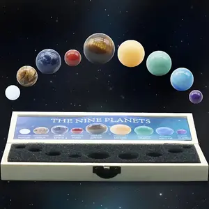 Nine Natural Crystal Gemstones, Mineral Stone Specimens, Nine Planets Of The Solar System, Round Ball Desktop Planet Ornaments, room Decor, home Decor, Makes a great gift for friends and family who appreciate spiritual and decorative items Selenite