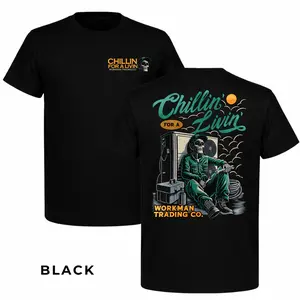 Chillin For A Livin HVAC Technician T-Shirt 2 Sided, Funny HVAC Worker Graphic Tee Blue Collar Workwear Style, Casual Wear, For Men, Gift for HVAC Technicians