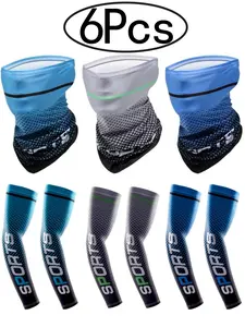 6Pcs-Summer Thin Sun Protection Ice Silk Arm Sleeves, UV Protection Outdoor Sports Cycling, Unisex Fit Sporty Plain Design, All Seasons