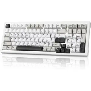 Mechanical Keyboard BT5.0/2.4GHz/USB, Multi-Color LED with 18+ Modes, Hot-Swappable Custom Keyboard, Red Creamy Switches, Gaming Keyboard for PC/ (Black White)