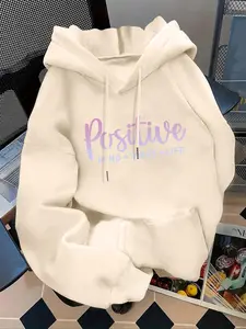 Women's Fashion Hoodie, Creative Gradient Positive Mind Vibes Life Letter Print, Kangaroo Pocket, Casual Long Sleeve Sweatshirt