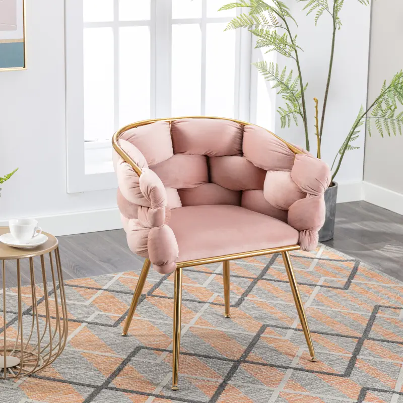 rose gold dressing table chair Pink Velvet Vanity Stool With Back Round Tufted Accent Chair Rose Gold –  Morgan Rey main image 0