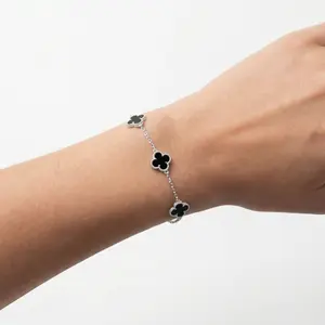 S925 Silver Unisex Black Bracelet 7'' 1/2 Silver 925