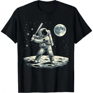 Cotton Graphic Tees Streetwear Gifts  Astronaut Baseball in Space T-Shirt