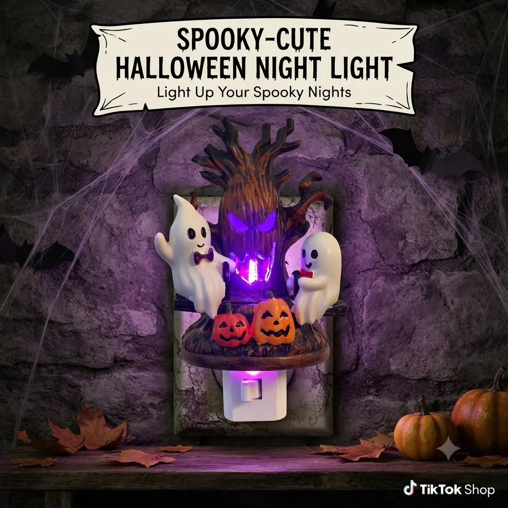 Halloween Spooky Ghost and Pumpkin LED Decorative Light Plug-infor Indoor Home, Bedroom, Bathroom, Halloween Party Supplies, Holiday Gifts