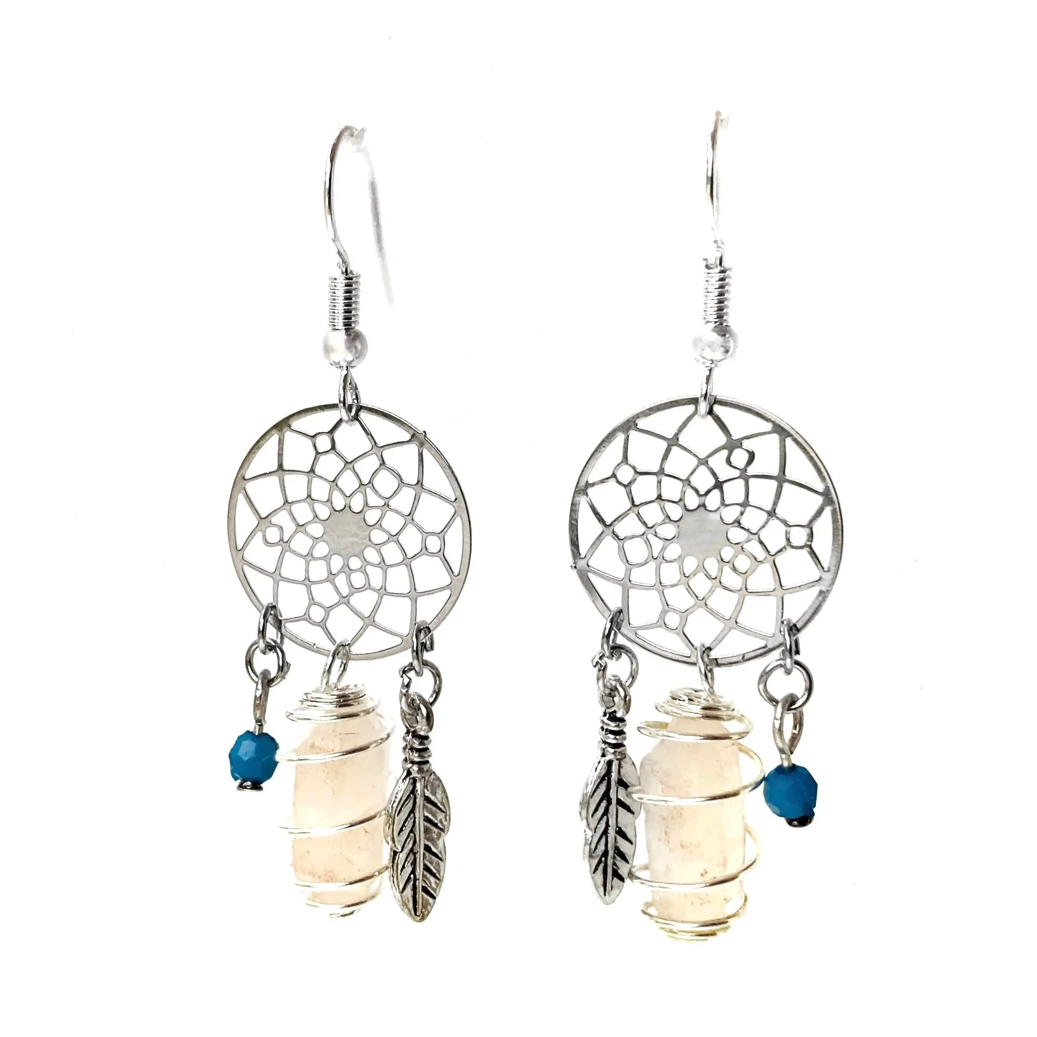 Pecos Diamond Dream Catcher Earrings – Handmade with Self-Collected Quartz Crystals