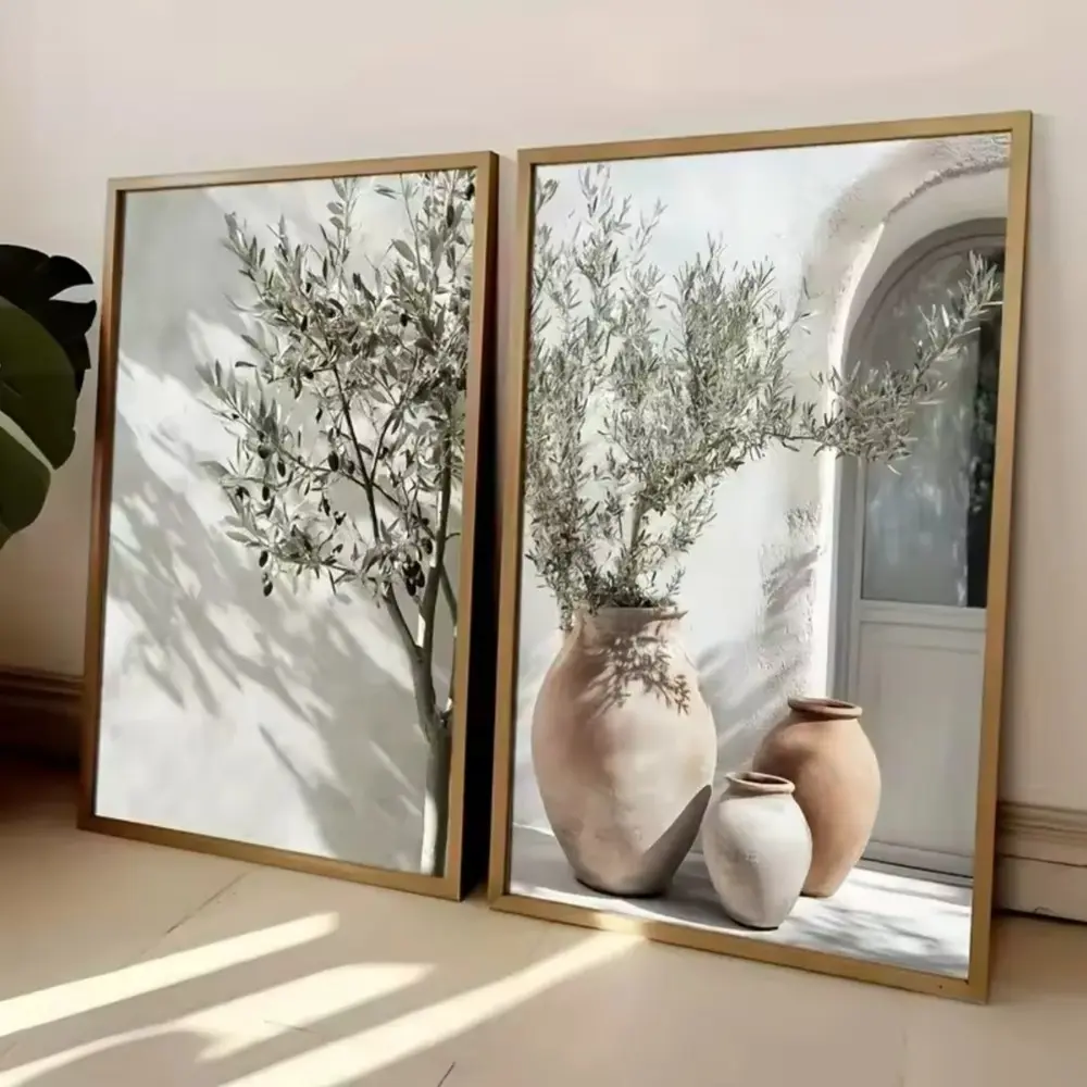 2 Pieces/set of Optional Wooden Frame, Mediterranean Olive Tree Art Print, Vintage Prints, Artistic Botanical Antique Vintage Style, Vintage Design, Living Room Bedroom Kitchen Home Decor, Decorative Artwork