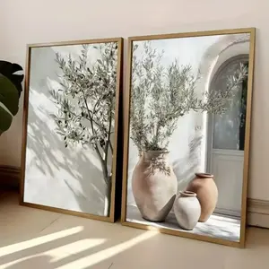 2 Pieces/set of Optional Wooden Frame, Mediterranean Olive Tree Art Print, Artistic Botanical Antique Vintage Style, Living Room Bedroom Kitchen Home Decor