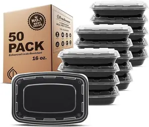 Meal Prep Containers [50 Pack] 1 Compartment Food Storage Containers with Lids, Bento Box, BPA Free, Stackable, Microwave/Dishwasher/Freezer Safe (16 oz)