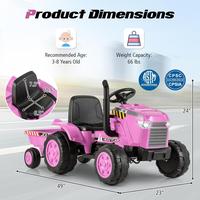 12V Tractor w/ Plastic Tires, Trailer - Pink