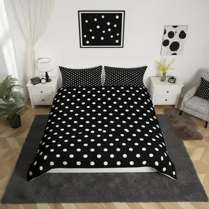 Black White Polka Dot Duvet Cover Retro Cute Polka Dot Bedding Set for Boys Girls Geometric Comforter Cover Luxury Bedroom Decor