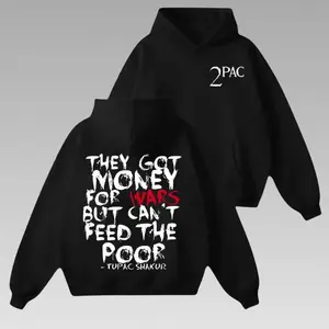 Vintage Tupac 2Pac Rapper Hip Hop 2 Sided Hoodie, Graphic Unisex Music Streetwear Pullover, 90s Hip Hop Legend Graphic