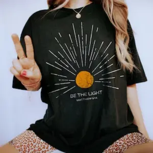 [100% Cotton] Be The Light Mathew  Vintage Bible Verse Christian Celestial Tshirt, Boho Shirt, Sun Shirt, Inspirational Gift T-Shirt For Men And Women Men Tee