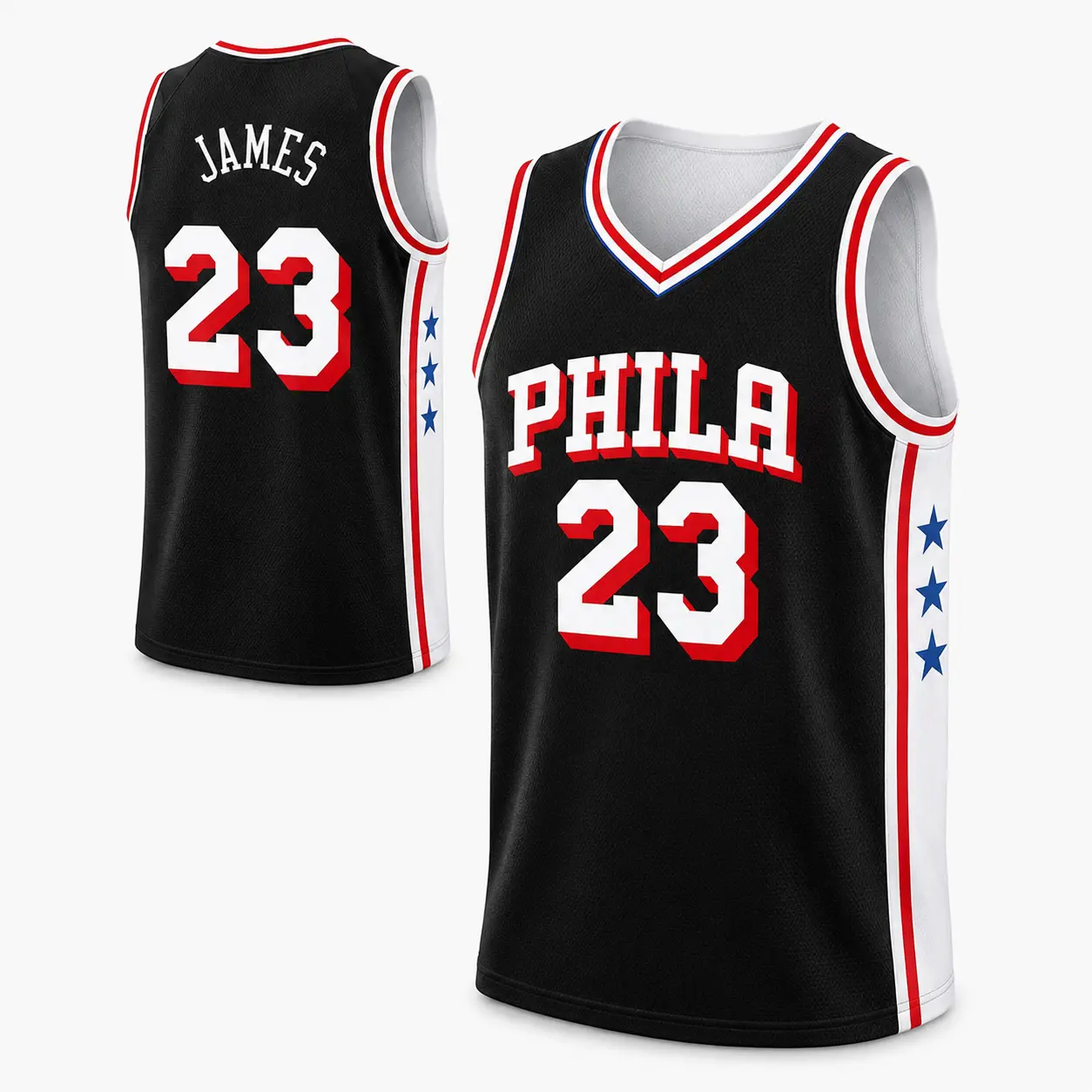 Unisex Basketball #23 James Philadelphia Team Swingman Jersey - Icon Edition - Royal Black Shirt