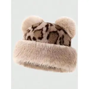 "TikTokShopBlackFriday"Unisex Mongolian Style Plush Fur Hat – Soft Wool Knit Warm Cap   Adjustable Heart Design, Elegant Retro Accessory for Autumn Winter Travel/Streetwear/Cold Weather