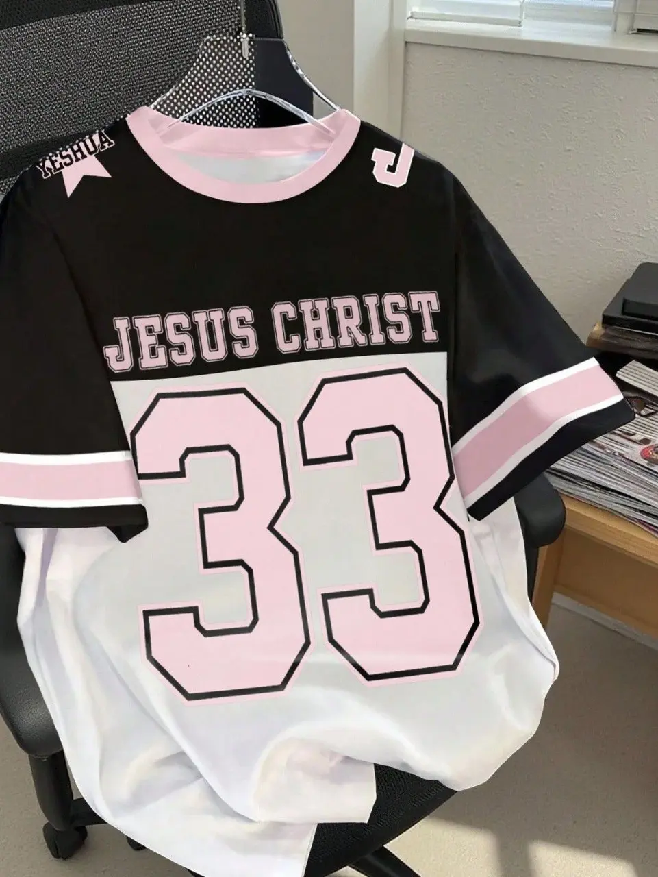 Jesus Christ 33 Faith Christian Jersey Shirt Unisex Pink Black Mesh Football Streetwear Top