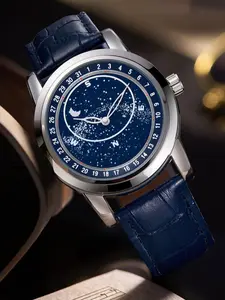 Luxury Starlight Luminous Men's Watch, Business Casual Style with Cowhide Leather and Stainless Steel Clasp, Premium Gift Choice for Business Partners