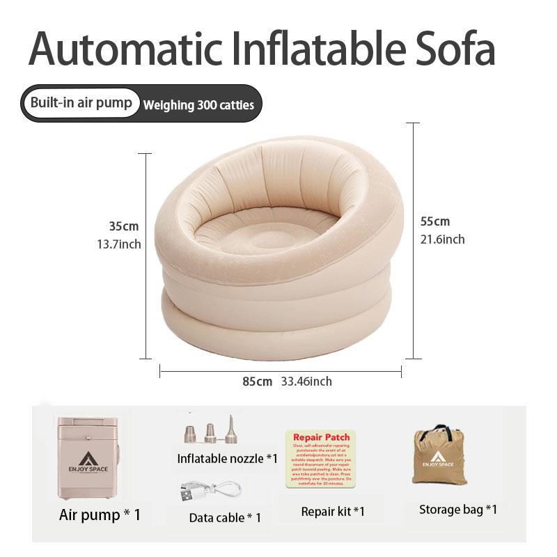 Automatic inflatable sofa with detachable inflation pump and USB cable for charging