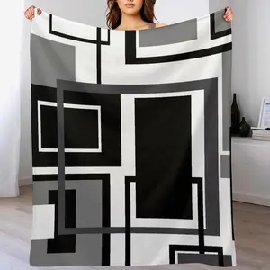 Black and White Throw Blanket Modern Geometric Gray Abstract Black and Grey Blanket for Sofa Bed Couch Chair Or Dorm