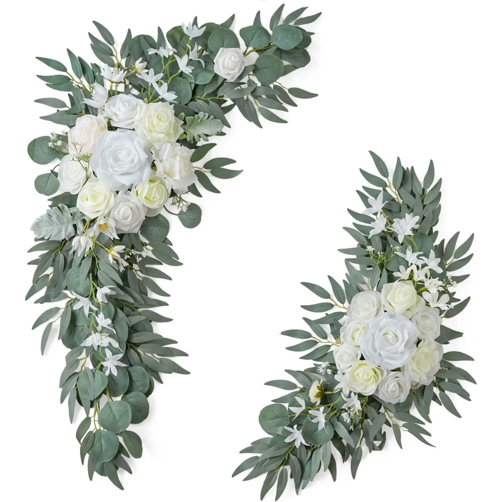 A set of 2 ivory white artificial roses wedding arch flowers, decorative faux flower, Faux floral decor, with a layered look, perfect for home decoration during weddings, parties, Flower Arrangement