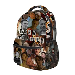 Drew Starkey Backpack, Cute Y2K Fashion School Bag for Girls and Teens, Durable Cartoon Printed Bookbag with Mesh Side Pockets, Lightweight Travel Daypack for Back to School c-21