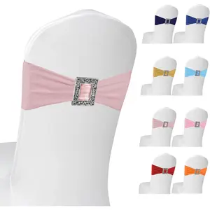 100 Pack Spandex Stretch Chair Sashes Bows Elastic Chair Cover Bands Ties with Buckle Slider for Wedding Party Banquet Restaurant  Shower Christmas Decorations (Dusty )