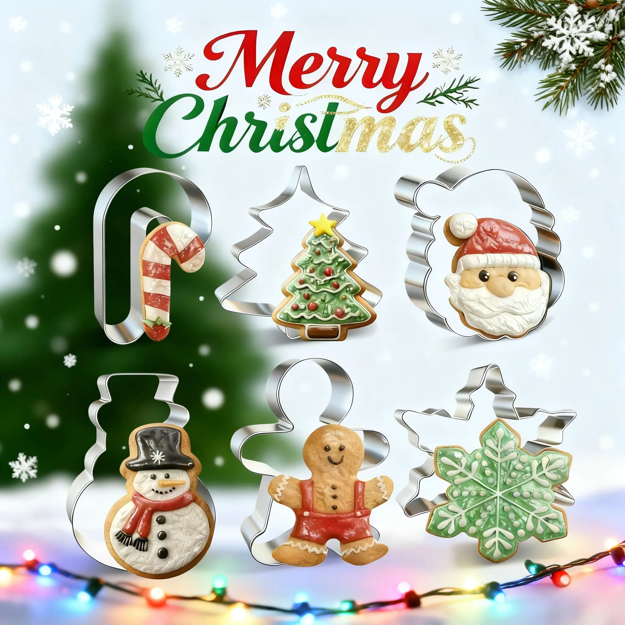 6Pcs Stainless Steel Christmas Cookie Cutter Set- Holiday Baking Molds with Santa, Snowflake & Snowman Shapes, Perfect for Christmas Decorations, Party Desserts, Cutting Chocolate, Fruits, Baking Tools | Kitchen Gadgets and Accessories
