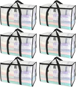 6-Pack Oversized Moving Bags with Reinforced Handles, Heavy-Duty Storage Tote for Clothes, Moving Supplies (Clear, 6-Pack)