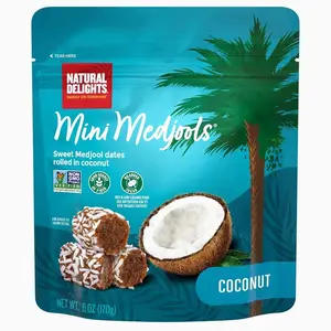 Natural Delights Medjool Dates - Coconut Mini Medjools, Non-GMO Verified, Mini Date Bites, Healthy Date Snack, Good Source of Fiber, Naturally Sweet, On the Go Snack - Coconut Mini Medjools, 6 oz Bag