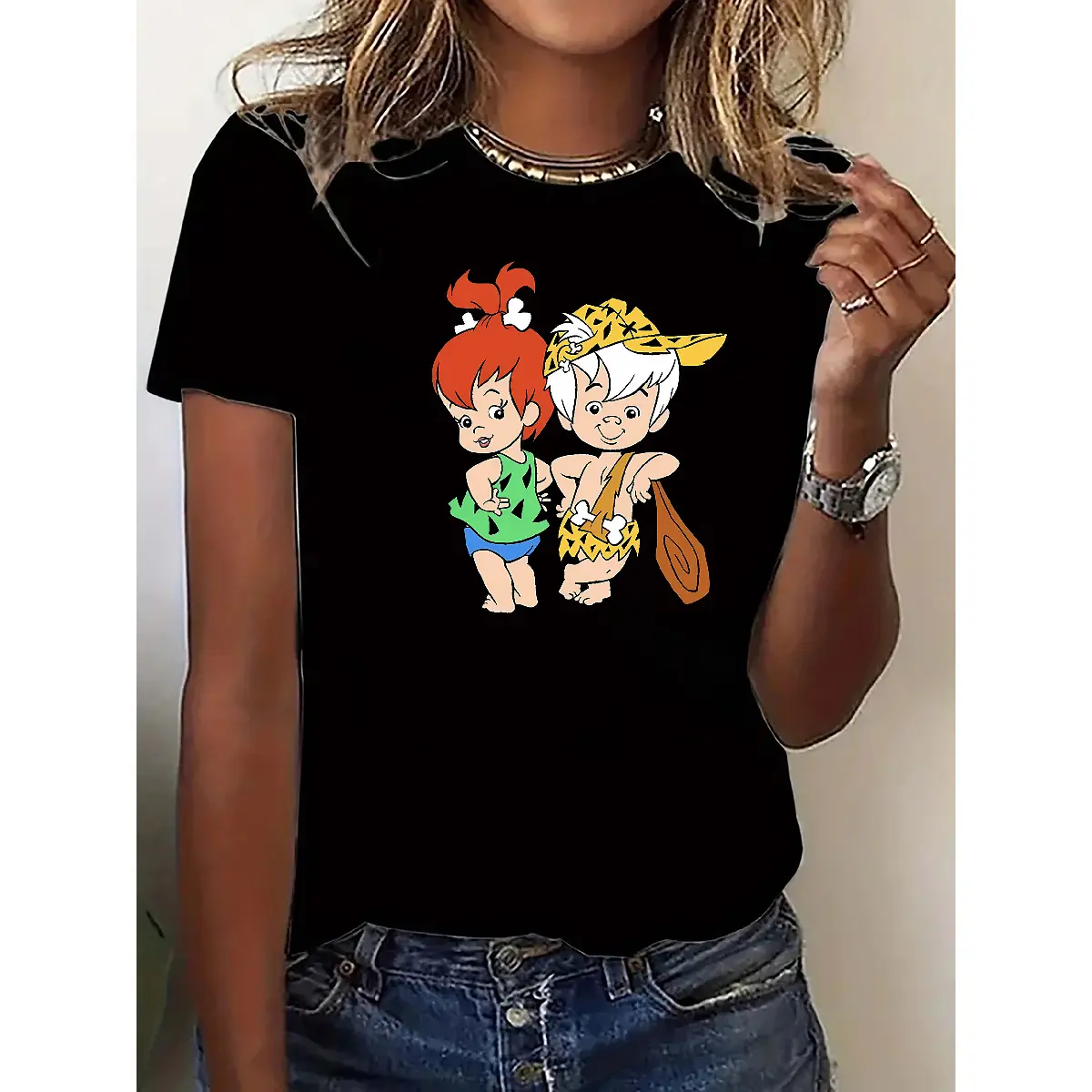 [Cute Cartoon T-shirt] Cute Cartoon Print Graphic Women's Casual Round Neck Short Sleeve T-shirt |   Comfort Fit, Fashion Sports Tee Tops