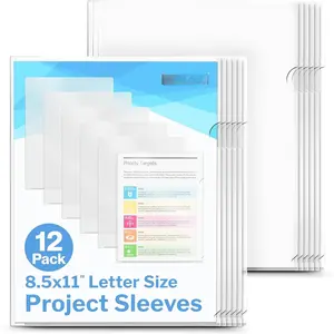 Clear Folders for Documents, Plastic 8.5x11 File Sleeves for Document Protection, Filing, Storage, Organization (12 Pack) Transparent Folders with Pockets, Durable Letter Size Document Holder