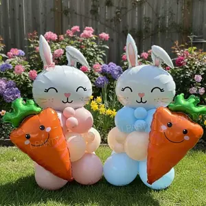 Easter Party Decoration Balloon Set, Balloon Animals, Giant Cute Eared Rabbit Foil Balloons, 12 Inch Transparent Latex, 10 Inch Macaron Colors