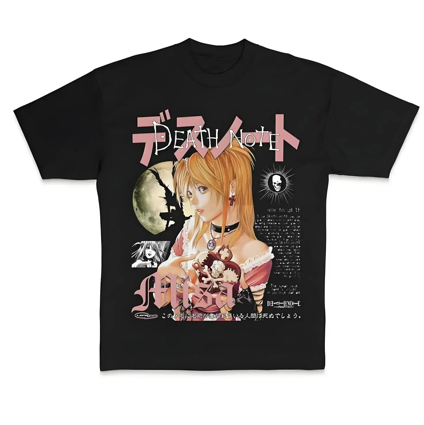 Misa Retro Pattern T-shirt, Death Note Merch Loungewear t Shirt S-4XL-5XL Anime Costume Casual Unisex Apparel, Anime Shirt Top Street Dress Black Oversized