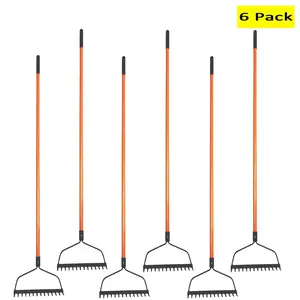 Ashman Bow Rake (6 Pack) – Heavy Duty 56 Inch Fiberglass Handle, Equipped with Rubber Grip Handle for a Strong Hold When Working – Rust Resistant