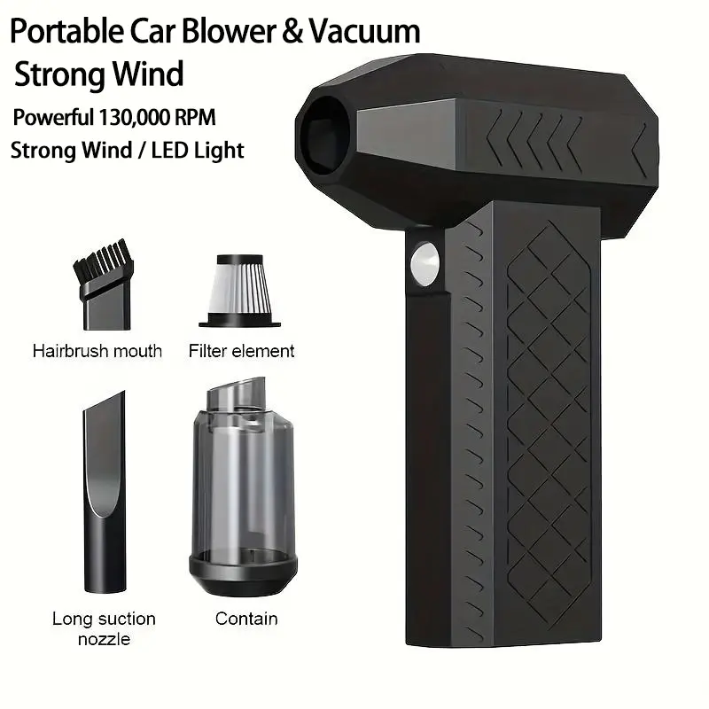 130000RPM Electric Air Duster & Vacuum, 2-in-1 Cordless Compressed Air Cleaner with LED Light, Rechargeable Turbo Fan for Computer, Keyboard, Car, Home Cleaning