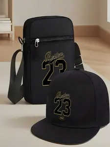 Boston 23 Print Unisex Curved Brim Hip-Hop Baseball Cap & Crossbody Bag, Street Fashion Street Style Outdoor Sport Accessory, Adjustable Fit, Hat