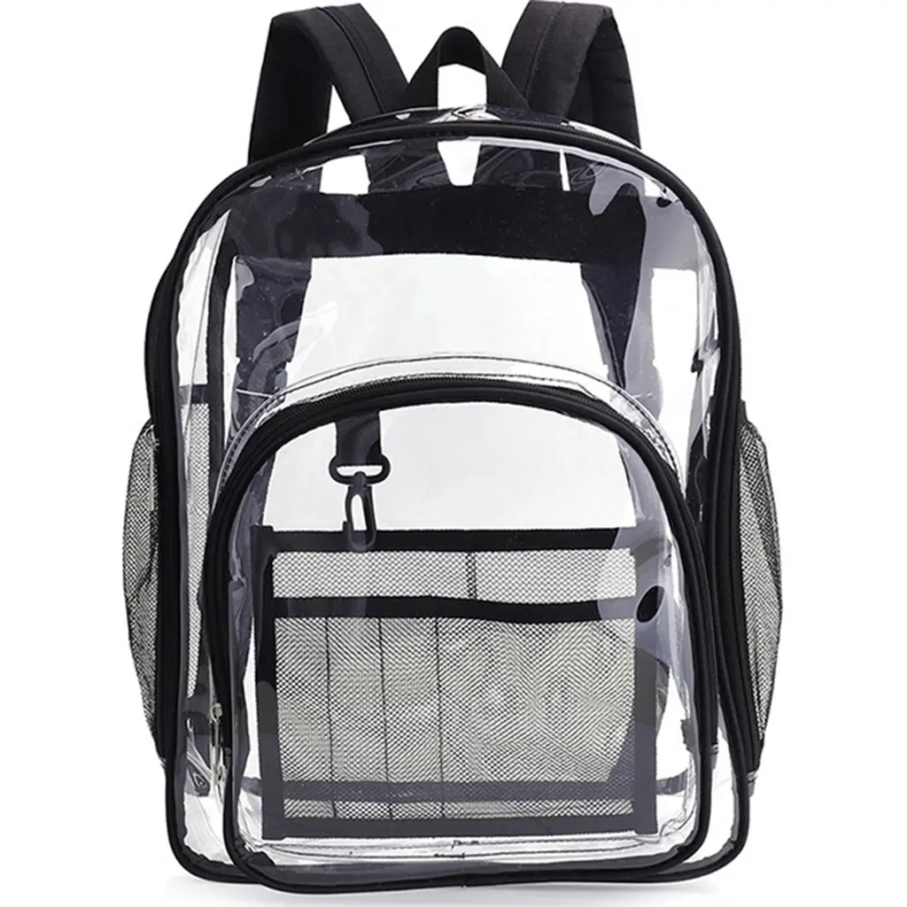 Clear Backpack (Clear/Black) Heavy Duty PVC Transparent Backpack with Reinforced Strap for College