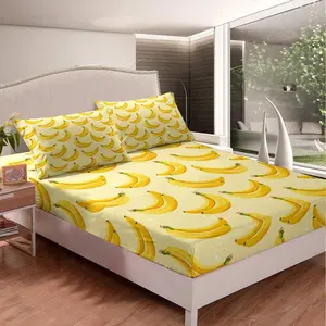 Feelyou Banana Fitted Sheet Set, Tropical Fruit Theme Yellow Summer Bedding, Lightweight Microfiber Linens, Twin-Full Size Soft Bedding Linens