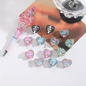 10pcs Handmade Magic Wand Full Diamond Heart Beadable Round Beads for DIY Pens, Phone Charms, and Craft Projects