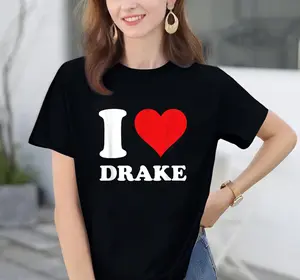 I Love Drake T-Shirt Vintage Trendy Casual Short Sleeve Top 100% Cotton Fitted Graphic Streetwear  for Ladies Summer Outfit