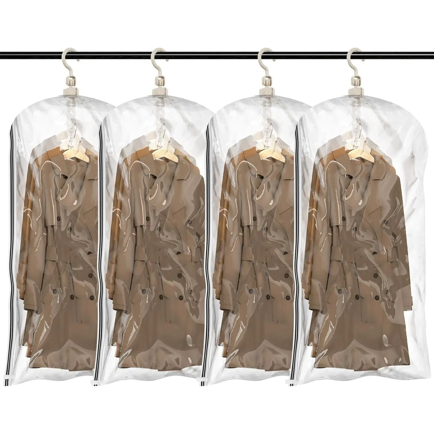 Hanging Vacuum Sealer Spave Saver Storage Bags for Clothes, Closet Organizers, Travel, (4 Pack Short) Clear