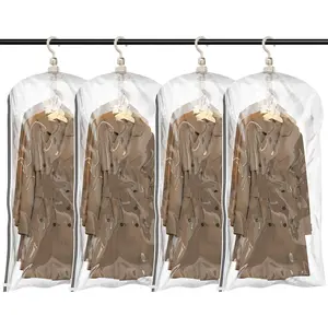 Hanging Vacuum Sealer Spave Saver Storage Bags for Clothes, Closet Organizers, Travel, (4 Pack Short) Clear