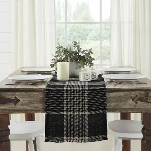 Eston Black Tan Plaid Runner 12x36