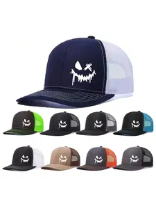 2pcs/1pc Unisex Trucker Hat Smiling Face Printing Mesh Baseball Cap Richardson Slightly Curved Brim Baseball Cap Adjustable Dad Hats Outdoor Mesh Breathable Sun Hat Gift for Men Women